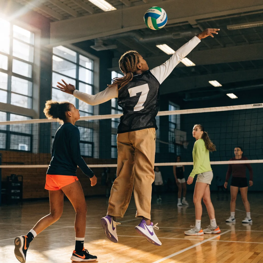 Squadra di pallavolo in allenamento