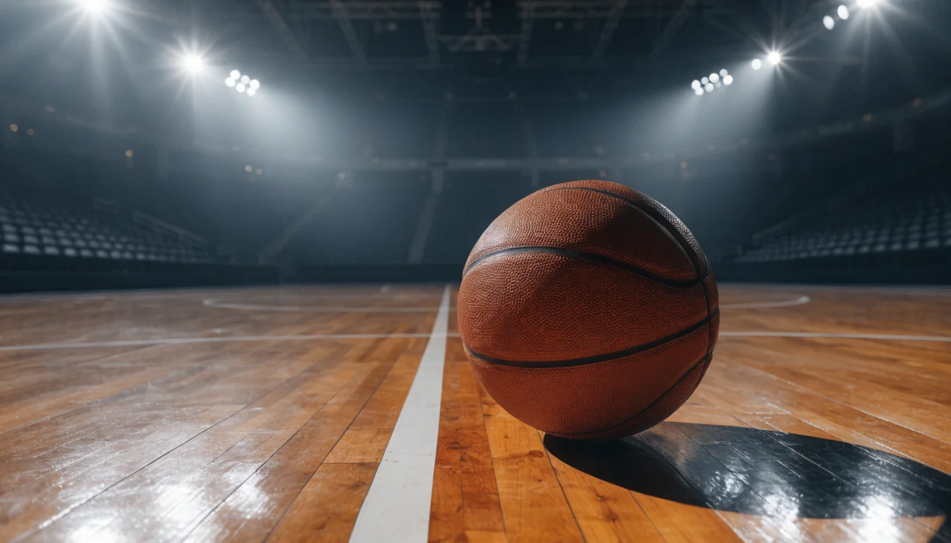Pallone da basket professionale su parquet